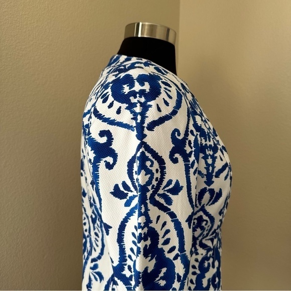 Chico's Indigo Ink Alicia Blue White Ikat Print Jacket Blazer - Picture 8 of 16